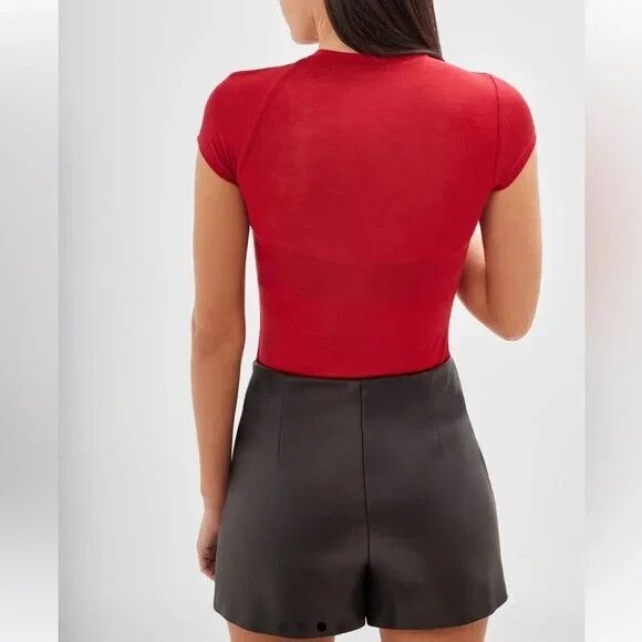 Marcella Gabi Cutout Top Blouse Size XS Red Semi Sheer Stretch - Picture 2 of 10